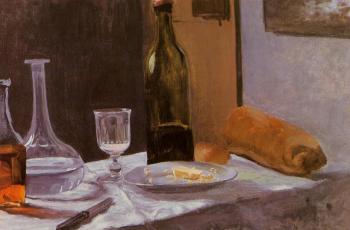 尅勞德 莫奈 Still Life with Bottle, Carafe, Bread and Wine